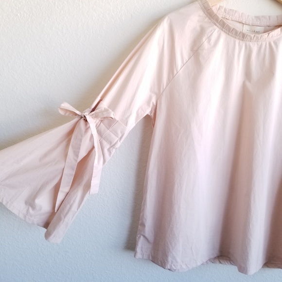 Melloday Bow Tie Bell Sleeve Blouse 100% Cotton Pl - Picture 2 of 8